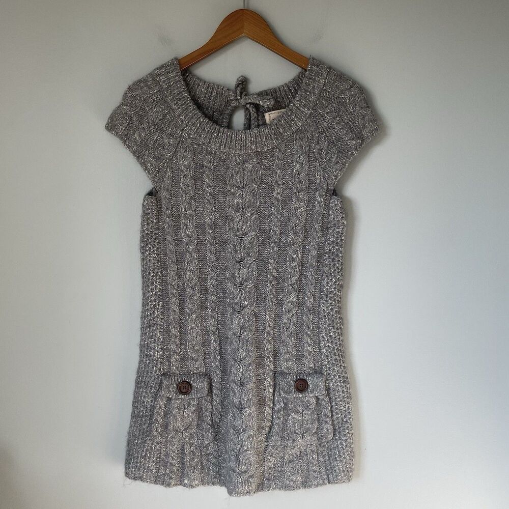 Kenji Anthropologie y2k Boho Cable Knit Sweater Dress Wool Blend Gray Size Large
